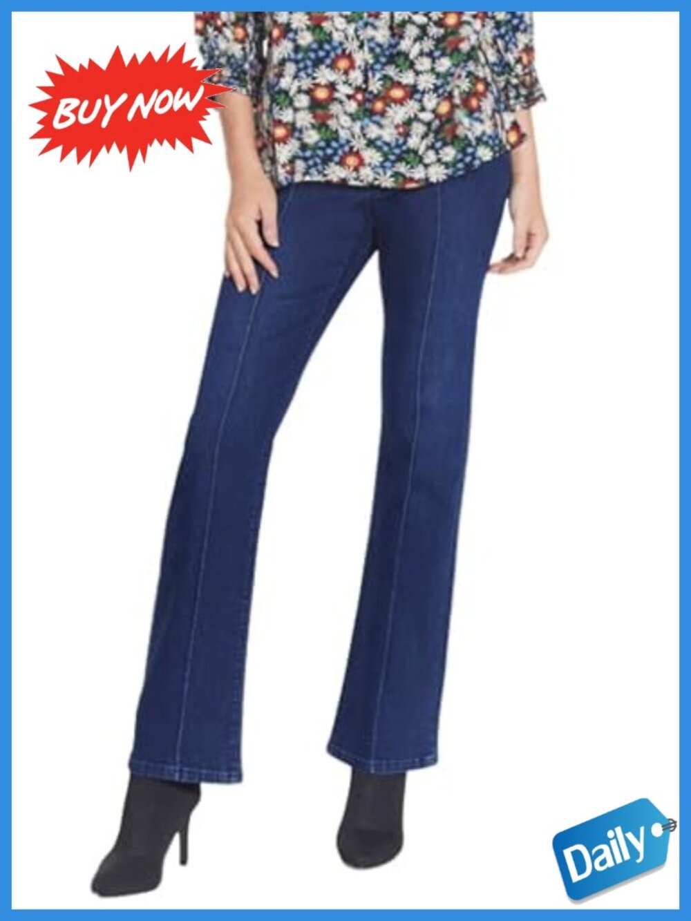Women's Hi Rise Pintuck Bootcut Pull On Jeans Stretch Denim Comfort